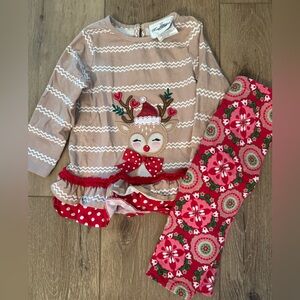 Festive Reindeer Kids Pajamas - Tan and Red